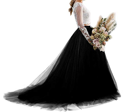Women's Long Tulle Skirt Ball Gown Wedding Skirt with Long Train for Prom Bridal Overskirt Maxi