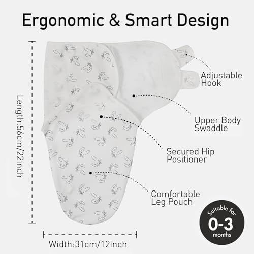 GLLQUEN BABY Swaddles Pucksack Baby 0-3 Monate,100% Bio-Baumwolle Baby Schlafsäcke für Neugeborene,Oeko-tex100 Schlafsack für Kleinkinder,Unisex 3er Pack Wickel(Hasenland)