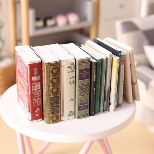 X Hot Popcorn 25Pcs Miniatures Doll House Books, Mini Books Library Bookshelf Fillers Mini House Accessories Wooden Mini Books Model Decoration for...