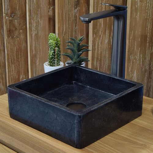 Océan Line Vasque à poser en marbre noir, Kalio MINI 30×30×10 cm