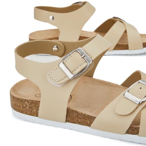 Image of Trary Girls Sandals Open Toe Casual Summer Shoes with Cork Footbed Comfortable Flat Sandals for Little Kids