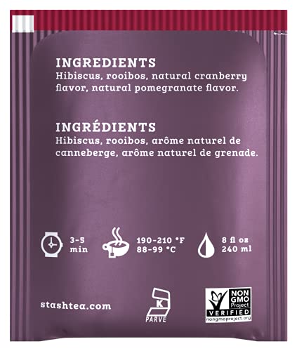 Image of Stash Tea Cranberry Pomegranate Herbal Tea - Caffeine Free, Non-GMO Project Verified Premium Tea with No Artificial Ingredients, 18 Count (Pack of 6) - 108 Bags Total