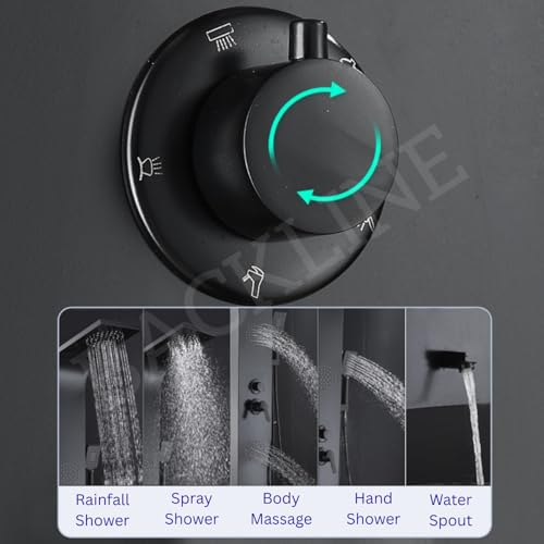 Image of Backline Shower Panels For Bathroom SS 304 Grade | Black Mixer Showers Hot & Cold Water Adjustable Over Head Shower | Hand Shower | Body Mist Spray | Water Spout (Black Matt)