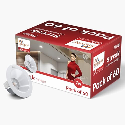 Image of Murphy 7W Streak LED Down Light WH+White Finish, Natural White Light, Round, Pack of 60, Recessed Ceiling LED Light, Suited for 3 inch Junction Box /Concealed Box (2 Years Warranty)