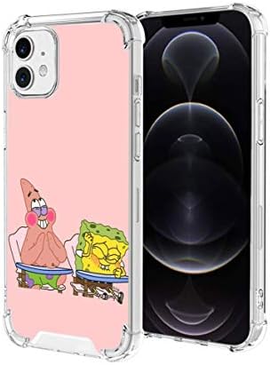 ZyMotorized Clear iPhone 12 Case, iPhone 12 Pro Case Cartoon Design Soft TPU Bumper and Anti-Scratch PC with 4 Corners Shockproof Protection, Phone for 6.1 in (Spongebob-Patrick)