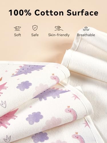 Image of TILLYOU Waterproof Changing Pad Liners 6 Pack, 100% Cotton Reusable Cloth Diaper Liners, Dinosaur