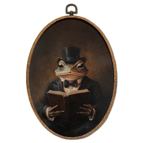 DEQSX Vintage Frog Oval Wall Art, Rustic Moody Dark Academia