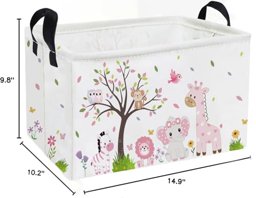 Image of Essme Rectangular Animal Baskets,Pink Storage Basket with Handles for Room Decor,Cute Storage Bin(Pink animal)