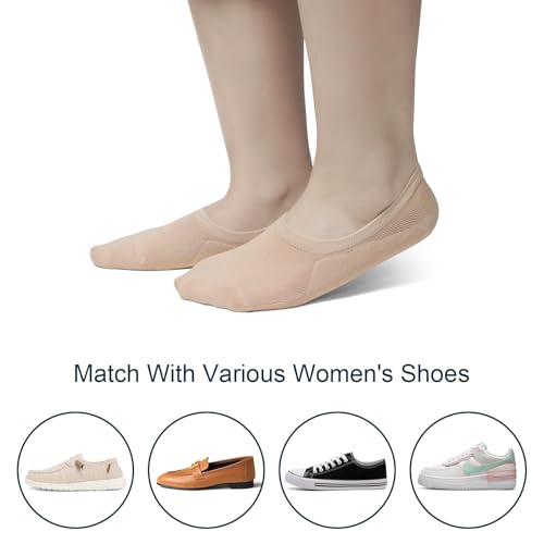Image of SIXDAYSOX Womens No Show Socks - 4-8 Pairs, Low Cut, Non-Slip, Invisible Cotton Liner