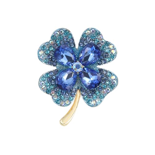 Broche de Trébol de Cuatro Hojas y Diamantes de Imitación, Vintage Broche de Aleación para Mujeres, Niñas, Bodas y Fiestas, Accesorios (azul)
