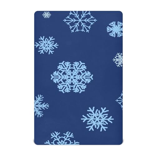 Moudou Blue Snowflake Playard Sheet for Boy Girls, Soft Breathable Fitted Toddler Sheet for Standard Playard Bed Mattress, 39 x 27 x 5 Inch