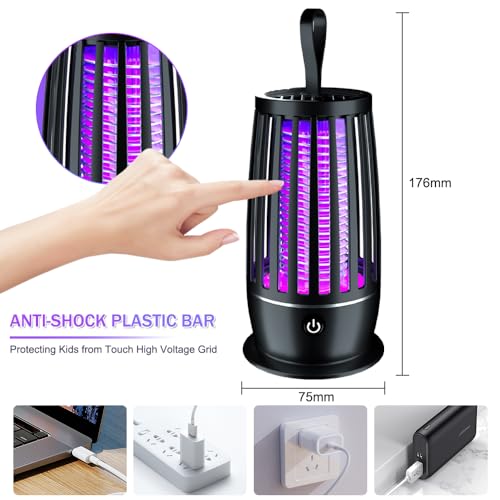 Insektenvernichter Elektrisch, 2 In 1 Mückenlampe 2000mAh, Elektrische Fliegenfalle mit UV-Lampe, Fliegenfalle Elektrisch für Schlafzimmer Camping Garten