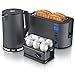 Produktbild Arendo - Wasserkocher mit Toaster und Eierkocher SET Edelstahl Cool Grey Wasserkocher 1,5L 40°100°C Toaster 4 Scheiben LEDDisplay 6 Bräunungsgrade Eierkocher 1-6 Eier Messbecher