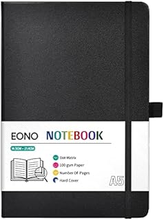 Amazon Brand - Eono Dotted Notebook, Notebook A5 with Premium Paper, Faux Leather Classic Writing A5 Notebook Journal, 5.4" X 8.3", Inner Pocket, Black