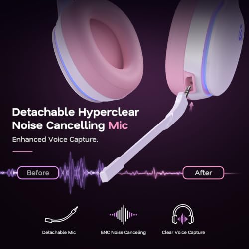 Image of AOC 2.4GHz Wireless Gaming Headset for PS5, PS4, PC, Switch, 45Hr, Pink | Bluetooth 6.0 Gaming Headphones with Noise Canceling Mic, 7.1 Virtual Surround, Great for Fortnite & Call of Duty /FPS Gamers