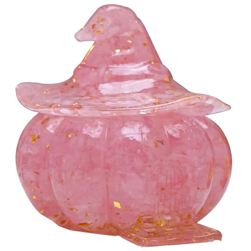 RJINGSHI Pumpkin Storage Box & Candy Jar - Resin Craft with Natural Crystal Gravel, Witch Cabin Theme Room Decor for Halloween Party Gift (Handmade, 2-in-1 Design)
