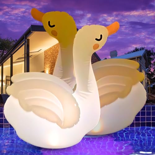 TIALLY Swan Solar Floating Pool Lights - 8 Hour Radiance White Inflatable Pool Light Up Floating Decorations - IP68 Weatherproof, Heavy Duty Lighted...