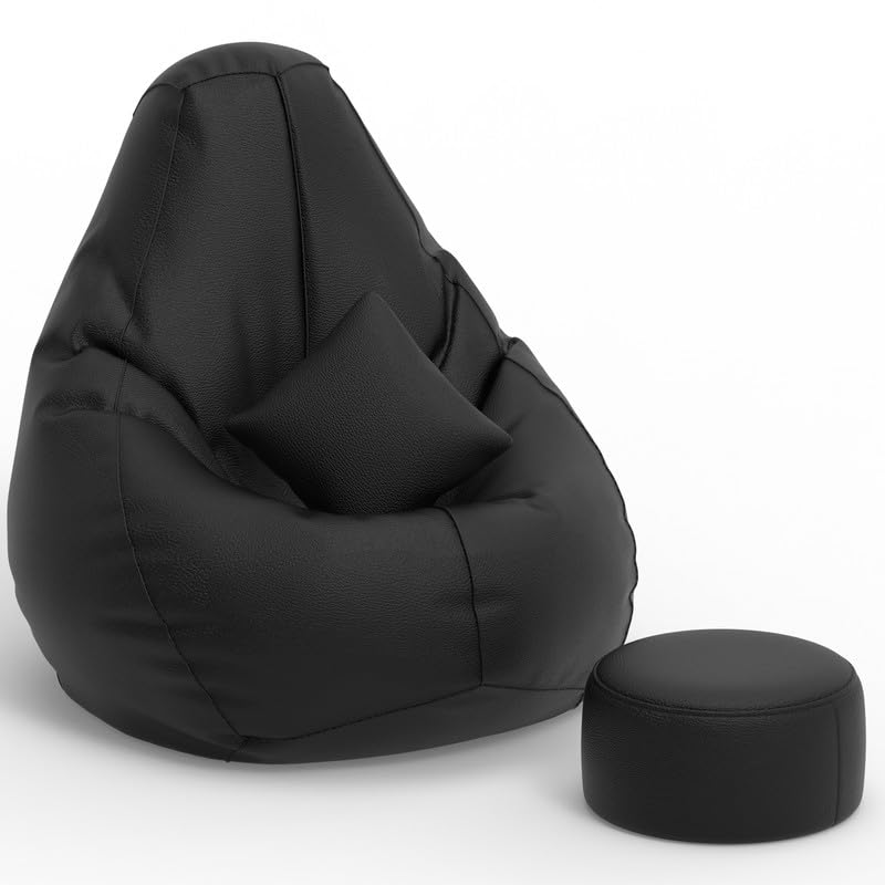 Image of Biggie Bean Bag Chair 6XL with Beans Filled-Classic Dropsters-Forever Fresh, Forever Classic-Crafted for Comfort-Styled for Elegance with Free Cushion & Footrest (Matching Color : Regular, Black)