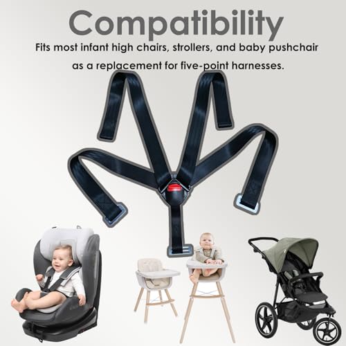 Image of Universal Baby Highchair Stroller Pushchair 5pt 5 Point Harness with Locking Buckle, Baby Seat Chest Harness Clip Buckle with Harness Straps Width 38mm /1.5in