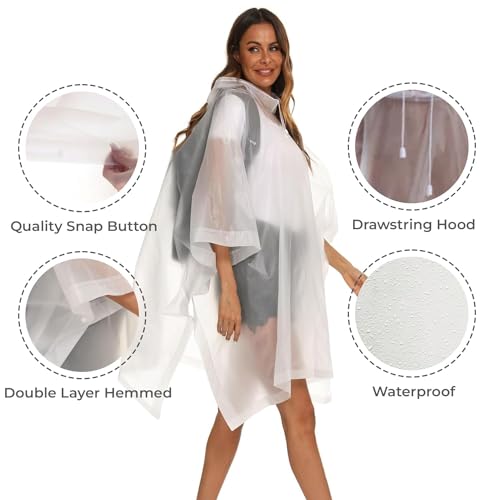 Image of Pivalo Unisex EVA Standard Length Poncho Raincoat Transparent Hooded Waterproof Rain Jacket with Sleeves Camping Rainy Season Travel - White, Free Size