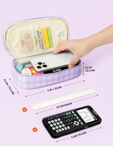 Image of SUNEE Cute Pencil Case, Large Colored Pencil Pouch, Aesthetic Pen Bag with Zipper, Kawaii Stationery Storage and Organizer, School Supplies for Teen and Adult, Boys & Girls, Purple Checkered