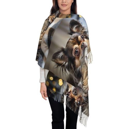 Long-Haired Chihuahua Fashion Scarf Tassel Soft Cashmere Warm Large Blanket Wrap Shawl For Gift 78