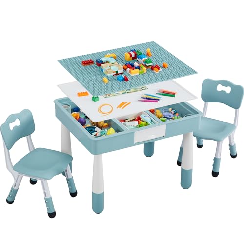 CuFun 4 in 1 Kids Table and 2 Chairs Set, Toddler Table and Chair Set for Kids Ages 3-10, Activity...