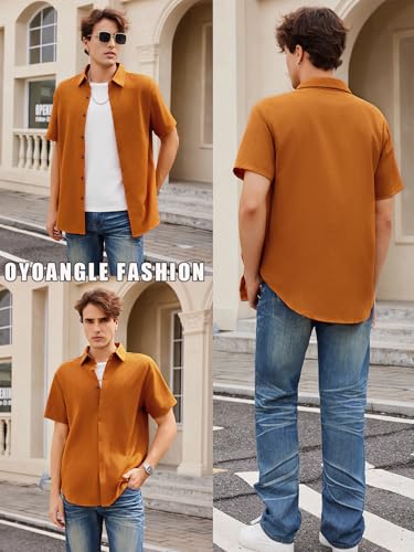 OYOANGLE Men's Classic Solid Short Sleeve Button Down Work Business Blouse Top Casual Hawaiian Shirts3