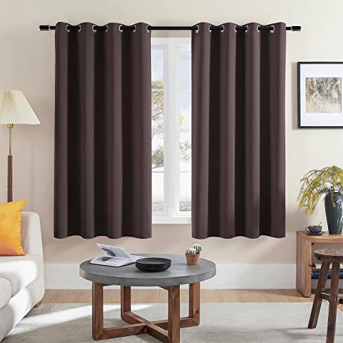 Rutterllow Blackout Curtains for Bedroom, Thermal Insulated Room Darkening Curtains 2 Panels for Living Room, Grommet Top (52x63 Inch, Brown)