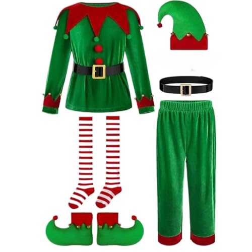 POIUIYQA Costume Lutin de Noël pour Enfants - Déguisement Elfe pour Filles et Garçons - Tenue Parent-Enfant pour Fête et Carnaval
