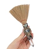 RENEMEGO Witch Crystal Altar Broom - Natural Crystal Magic Broom for Wiccan DΓ©cor Halloween Costume Handmade 8 Inches Mini Witches Broomstick with White Crystal Stone for Cleansing Healing Feng Shui