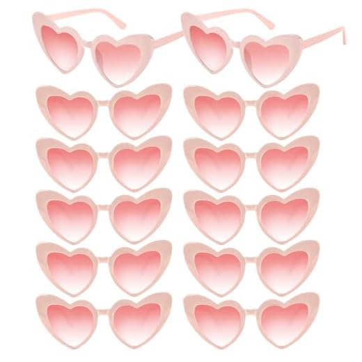 NACHLYNN Lot de 4/12/24 paires de lunettes de soleil rétro en forme de cœur pour femme et homme - Polarisées - Amour - Pour mariage, vacances, plein air et séance photo (12, rose)