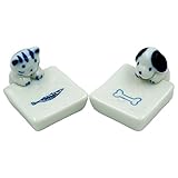 Popculta Cute Cat & Dog Chopsticks Rest Dinner Spoon Stand Knife Fork Holder (Set of 2)