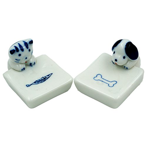 Popculta Cute Cat & Dog Chopsticks Rest Dinner Spoon Stand Knife Fork Holder (Set of 2)