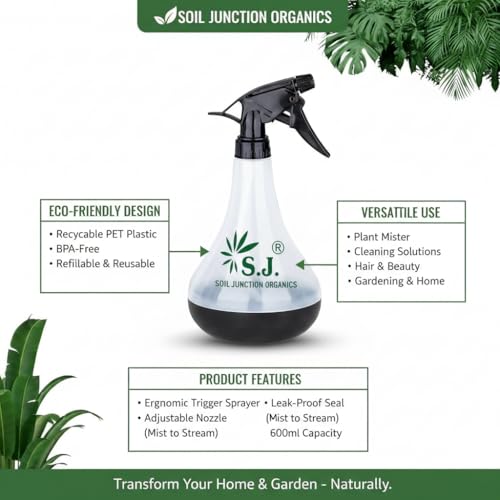 Image of SJ Organics 770ml Spray Bottle for Plants, Compact Water Spray Bottle, Garden with Adjustable Nozzle, Leak-Proof Hand, Multi-Purpose use, Transparent Sprayer for Lawn Garden