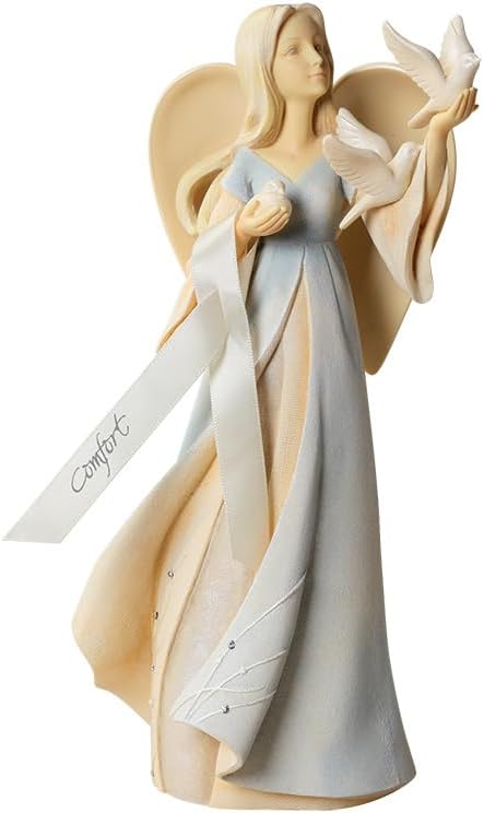 Enesco Foundations Collection Comfort Angel Releasing Doves Bereavement Figurine- Resin Hand Painted Collectible Decorative Angels Figurines Home Decor Memorial Statue, 9 Inch