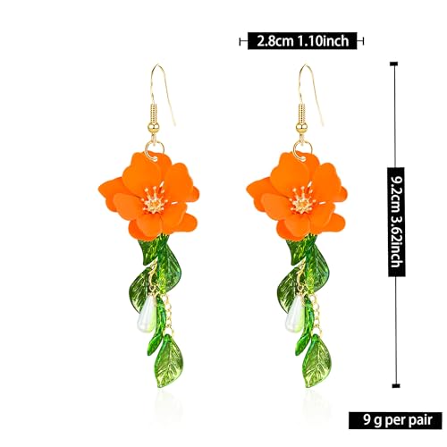 Flower Tassel Dangle Earrings for Women Cute Green Leaf Sakura Pearl Earrings Fairy Statement Summer Refreshing Seaside Idyllic Holiday Jewelry 5