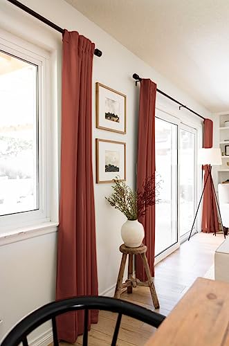 Image of Faux Linen Total Blackout Curtains for Bedroom 72 Inches Long, Terracotta | 100% Blackout Shield, Back Tab /Rod Pocket Living Room Drapes, Thermal Insulated Blackout Curtains 2 Panels Set, 50 inchW x 72 inchL