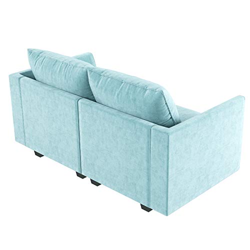 Honbay Fabric Loveseat Modern 2 Seater Couch Modular Love Seat Sofa For Small Apartment, Aqua Blue #TOP4