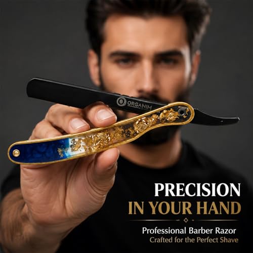 Image of Professional Straight Shaving Razor with Premium Handmade Resin Art Handle | Heavy Duty Sliding Head Barber Ustra for Men | Salon & Home Smooth Shave