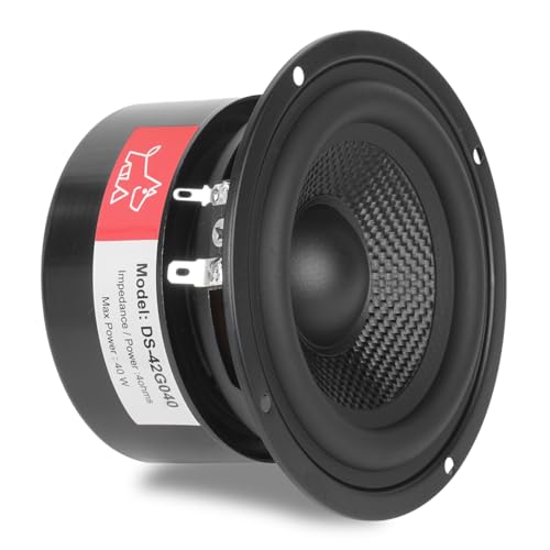 Image of 4 Inch Glass Fiber Cone Mid Woofer - 4 Ohms 40 Watts Double Magnetic HiFi Driver Speakers for High-End Bookshelf, Center Channels & DIY Projects (2 Pcs, Black)
