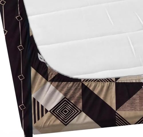Image of Rajat Presents Premium Cotton Elastic Fitted Geometric Bedsheets with 2 King Size Pillow Covers | Double Bed with All Around Elastic 180 TC Supersoft | (72 inchX78 inch, 180-200 TC A1220