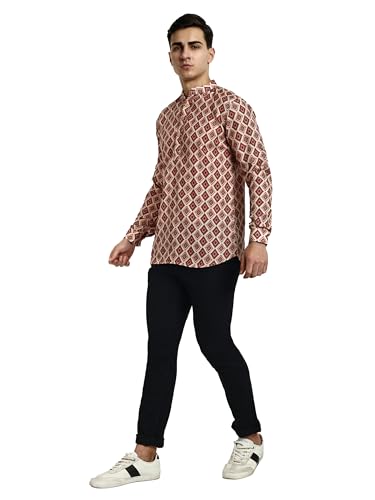 Image of Vardha Men's Cotton Printed Short Kurta with Comfortable Fit and Simple Style and Regular Look | Kurta for Men