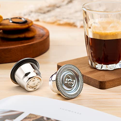 I Cafilas Reusable Capsules Refillable Coffee Pods Stainless Steel Coffee Filters, 2 Pods Set Refillable Capsules Compatible For Originalline Nespresso Machines With 1 Plastic Spoon +1 Brush (Silver) #TOP2