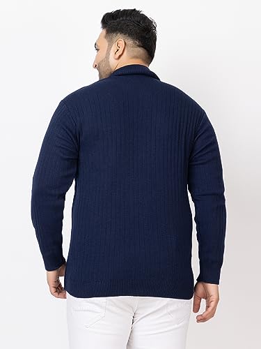 Image of Kvetoo Plus Size Men High Neck Zipper Full Sleeve Woolen Winter Sweater