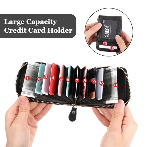 RFID Blocking Wallet For Women, 9 Organ Credit Card Holderand and 2 Coin Banknote Bit with 1 ID Window 1 Slim Card Slot, Small Wallets Compact Leather Zipper Purse4