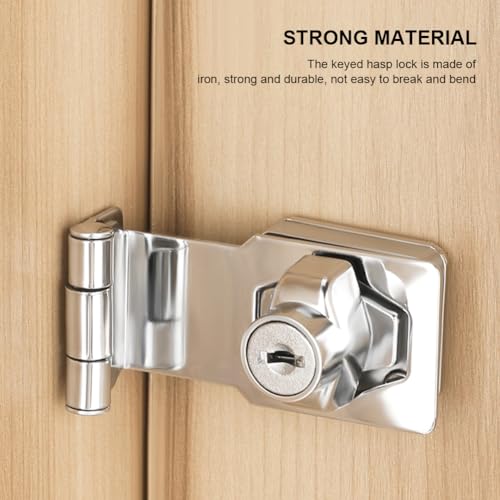 Image of EMVANV Keyed Hasp Lock, 90 Degrees Lock Hasp T-wist Knob Keyed Locking Hasp Safety Door Clasp for Small Doors Drawer and Cabinets(Silver)