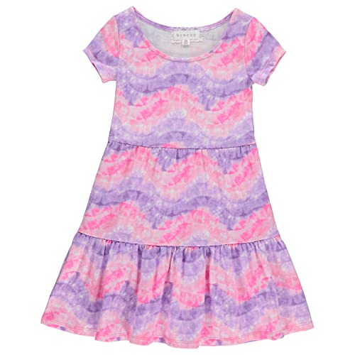 Btween 3-Pc Girls Summer Dress Set - Short Sleeve Casual Skater Dresses - Purple Stripe/Black Floral/Pink Tie Dye, Size 6-6X #TOP3