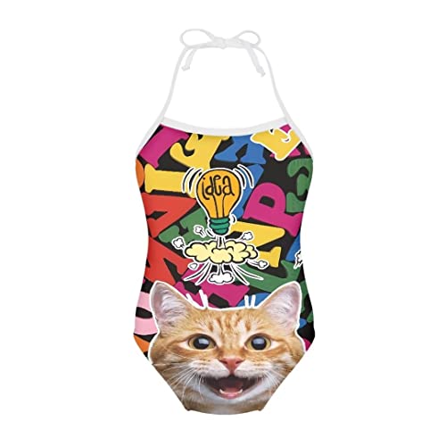 Image of Pinupub Girls Cute Swimsuit One Piece Bathing Suit Sleeveless Halter Neck Swimwear Beachwear