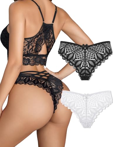 Image of Avidlove Womens Underwear Lace Cheeky Panties Criss Cross Back Bikini Thongs Sexy Undies